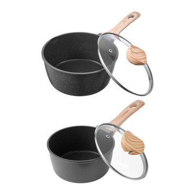 Saucepan Set, 1.5 QT & 2.5 QT Nonstick Saucepan with Glass Lids, Multipurpose Cooking Sauce Pots with Detachable Handles, Sauce Pan Kitchen Cooking Pot with Coating, Induction Compatible, Black