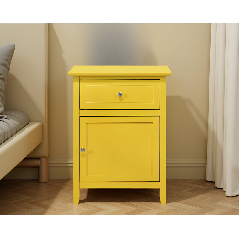 Paranhos Yellow 1 Drawer 1 Door Nightstand, Yellow