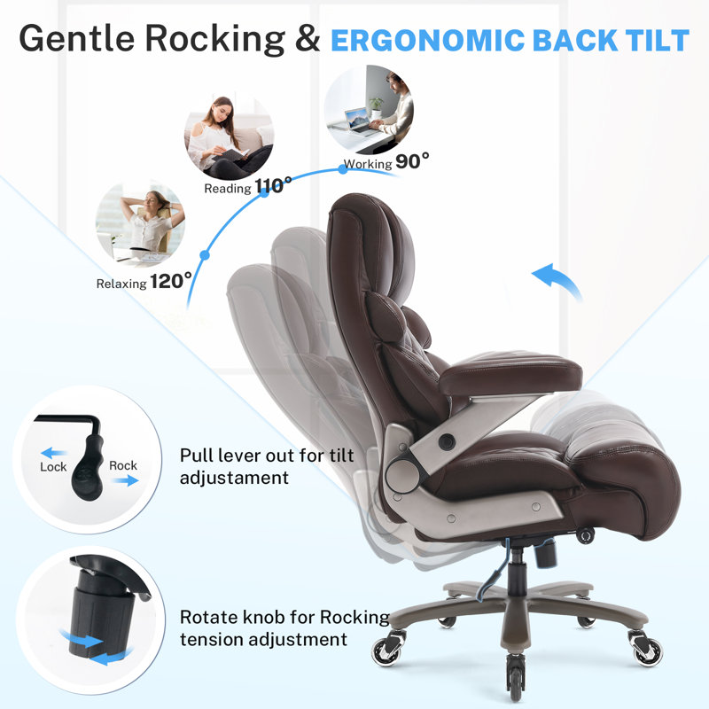 Maurica Big/Tall Ergonomic Office Chair 500lbs, Home Office Chair with Adjustable Armrests and Backrest, Brown