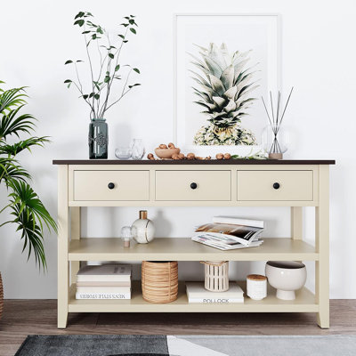 Console Table, 50 Inch Retro Sofa Table with 3 Storage Drawers and 2-Tier Open Storage Shelf Entryway Table for Living Room, Kitchen, Entryway, Hallway
