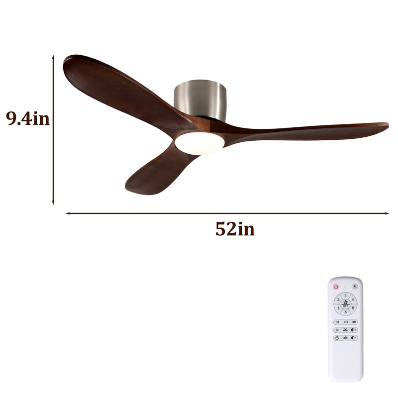 Ventilateur de plafond 52 pouces avec lumière, 3 pales en bois de noyer, télécommande, moteur à courant continu réversible pour le salon