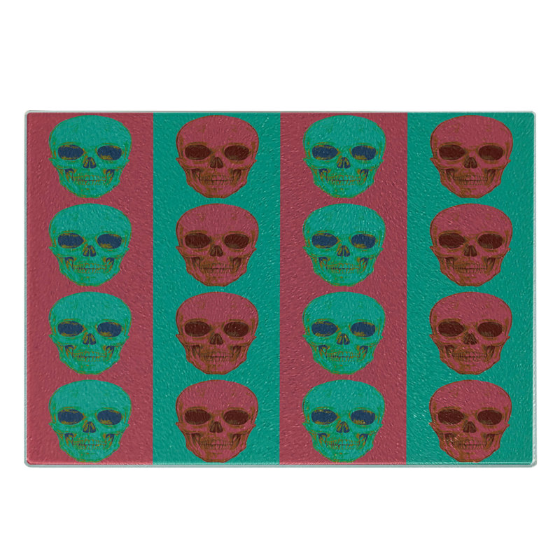 Planche à découper Ambesonne moderne en verre trempé crâne gothique vert jade magenta