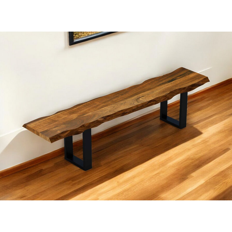 Gentner 68" Brown and Black Live Edge Solid Wood Dining Bench, 15.8" W x 68" L