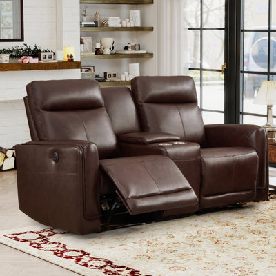 73" W Classic Top-Grain Leather Power Reclining Loveseat With USB & Type-C, Dual Cup Holders & Storage(Set Of 2)