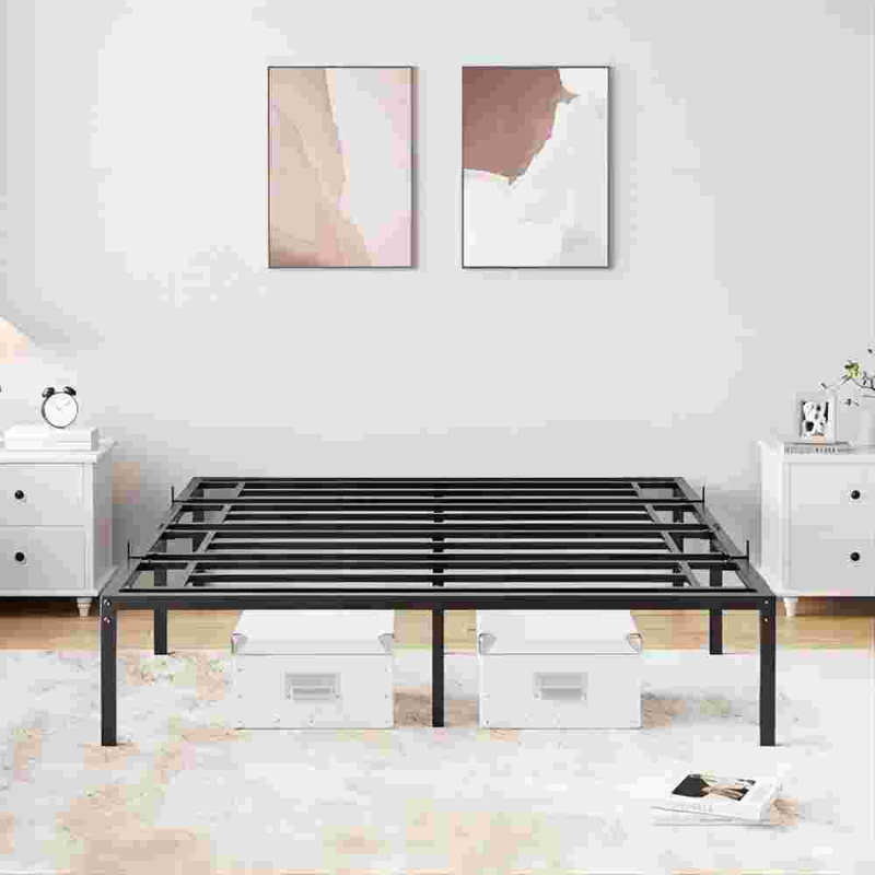 Cadre de lit sans sommier, cadre de lit plateforme en métal robuste, noir, Grand lit, 16"