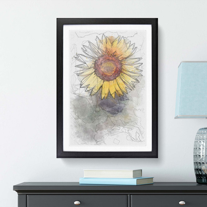 The Sunflower in Abstract - Picture Frame Graphic Art Print, Black, 76cm H x 50cm W x 2cm D