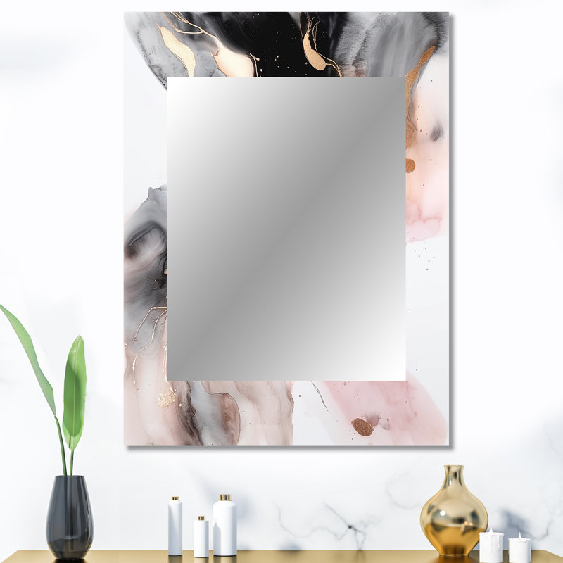 Pink Black Textured Splash Marble I - Marble Unique Wall Mirror, Pink Mirror, Printed Metal Art, 40" x 30"