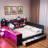 Modern Gaming Daybed With Integrated Desk, Light Strips, Built-in Charging Station, 3 Storage Drawers And Storage Shelves-1431639943-1431639940