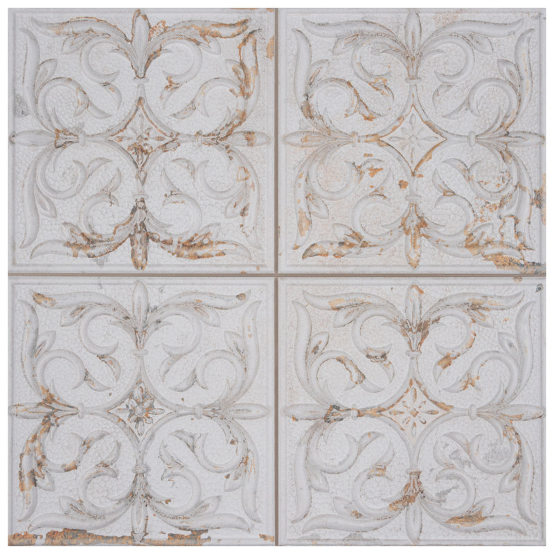 Antigua Lis 13" x 13" Straight Edge Porcelain Metal Look Wall Tile, White