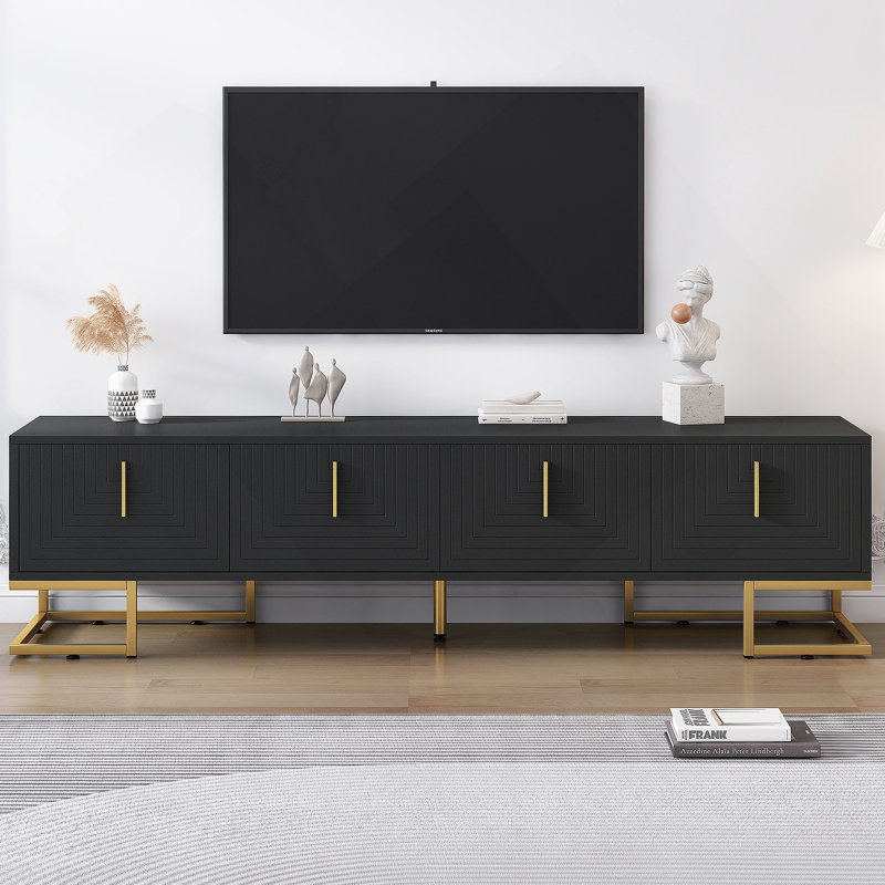 Sleek Two-Tone TV Stand, 80" TVs, Black