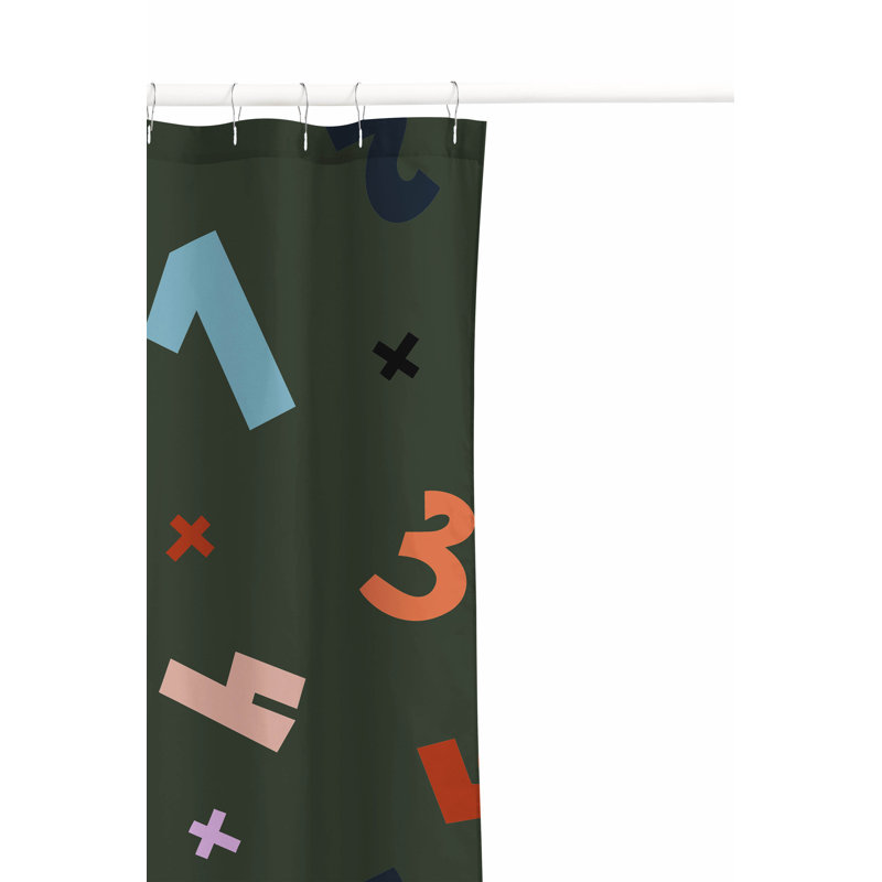 Numbers Colorized Ultra-Thin Lightweight Shower Curtain, Green/Chimichurri