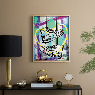 Pop Glam Topper Sneaker Framed Print - Solid Wood