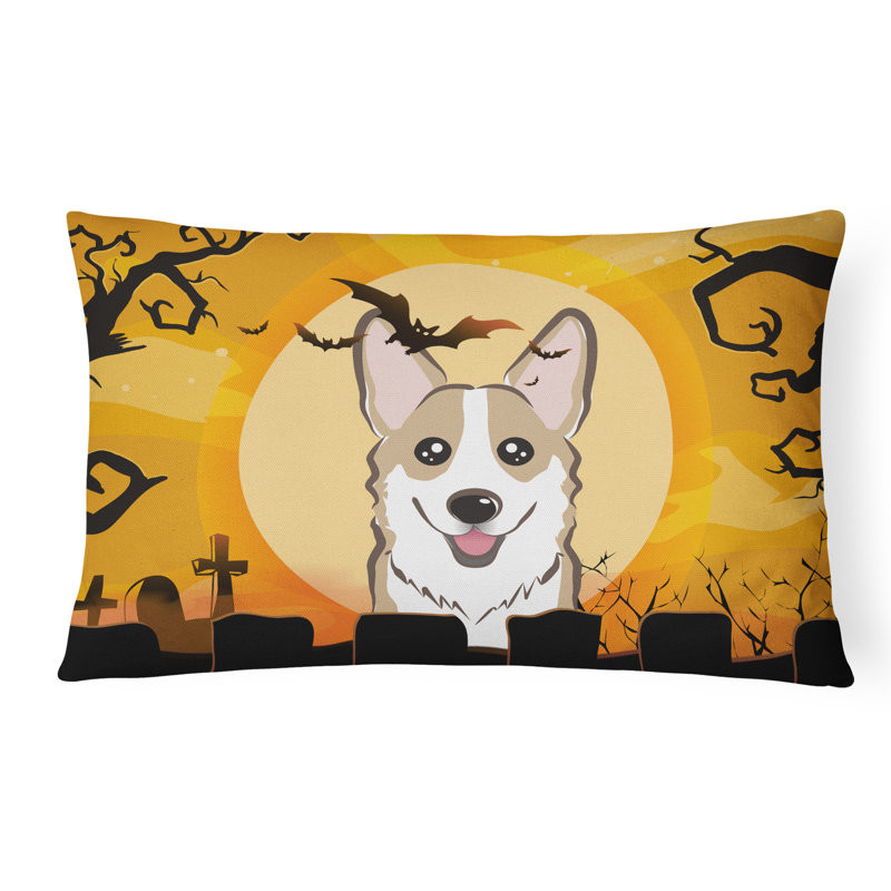  Coussin intérieur / extérieur Halloween en tissu Corgi, Sable