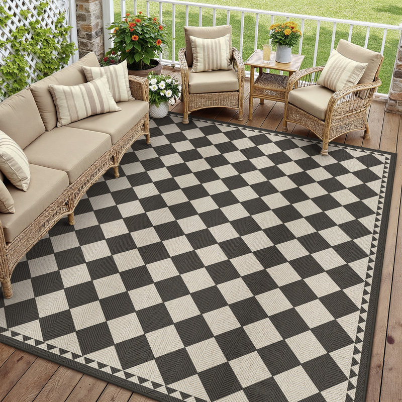  Tapis intérieur / extérieur Geovia, Black/Beige, Rectangle 9' x 12'