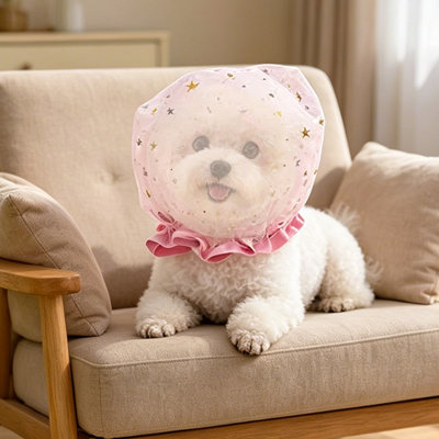 A chopper Eating Cover For Small Dog And Cats Dogs Head Protector  Face Guard Head Net Mesh Snood  Foxtails