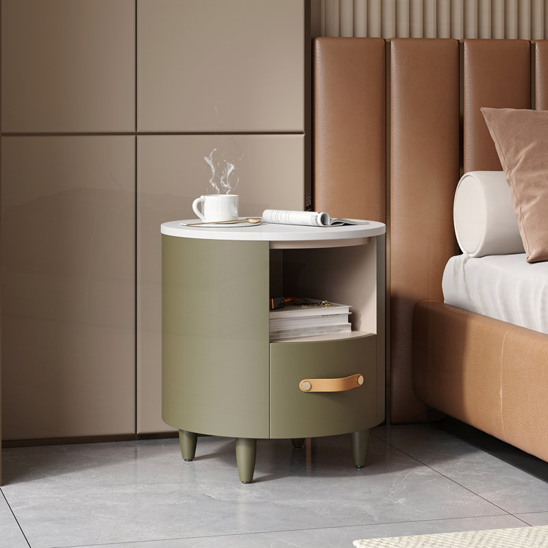 Table de chevet ronde contemporaine avec tiroir de rangement, Vert