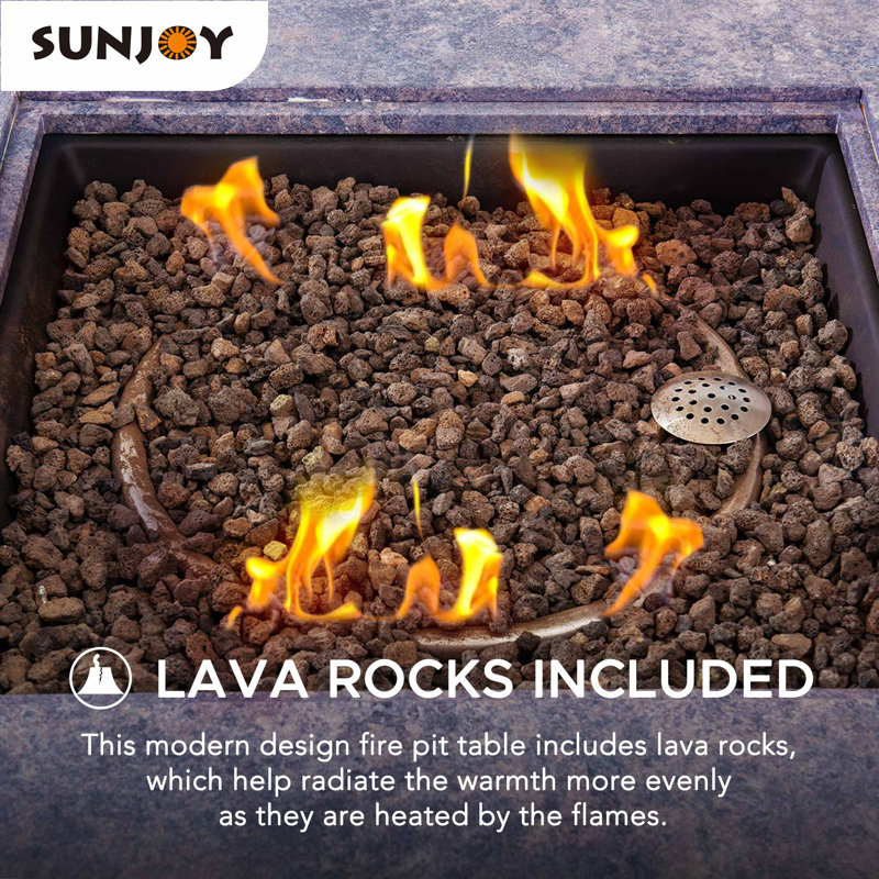 Sunjoy 38" Square Stone and Steel Propane Fire Pit Table