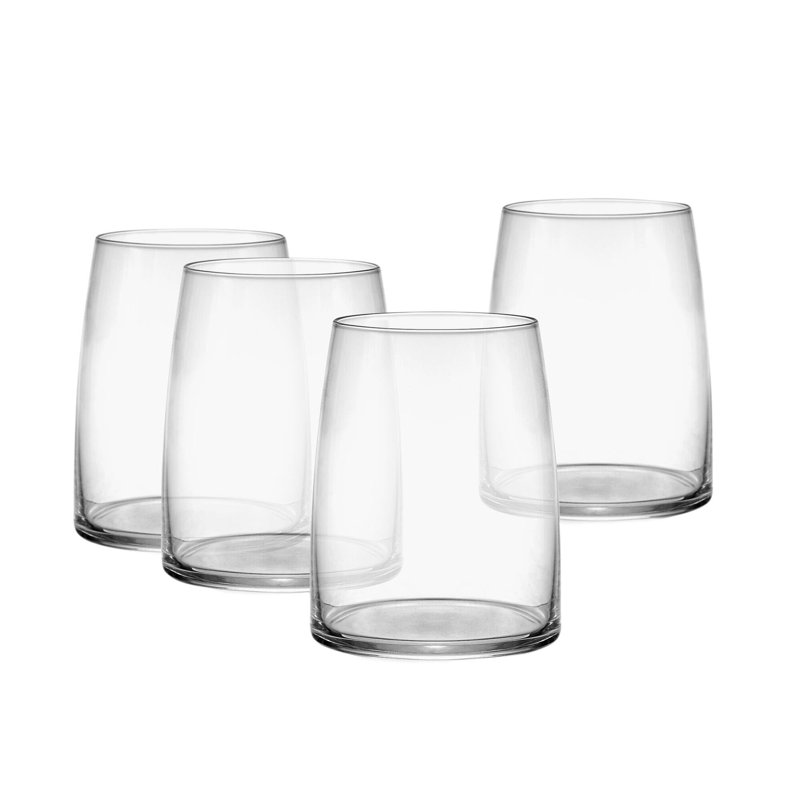 Clear Hand Blown Glass Stemless Wine Glasses Set of 4