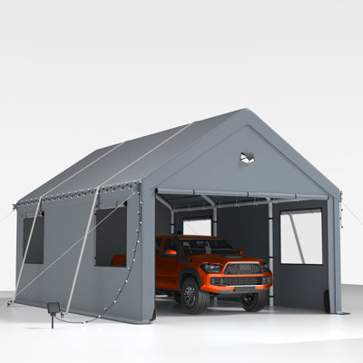 Abri d'auto robuste de 10 pi x P 16 pi, très grand garage portatif pour tente avec fenêtres à enroulement et housse toutes saisons