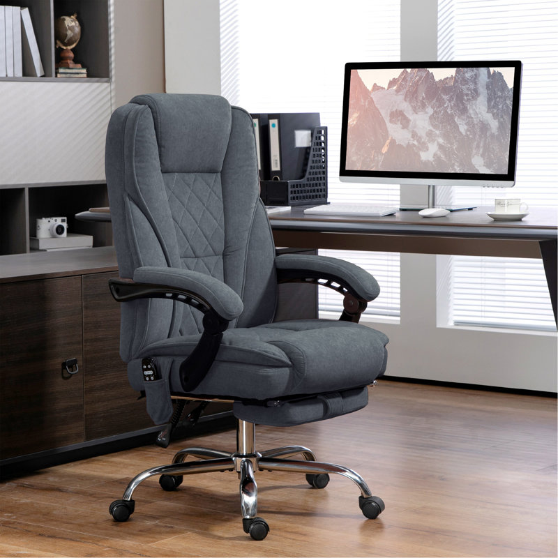 Fauteuil de massage avec repose-pieds, fauteuil de bureau de direction avec 6 points de vibration et chaleur, fauteuil d'ordinateur inclinable, fauteuil de bureau pivotant, hauteur réglable, gris anthracite