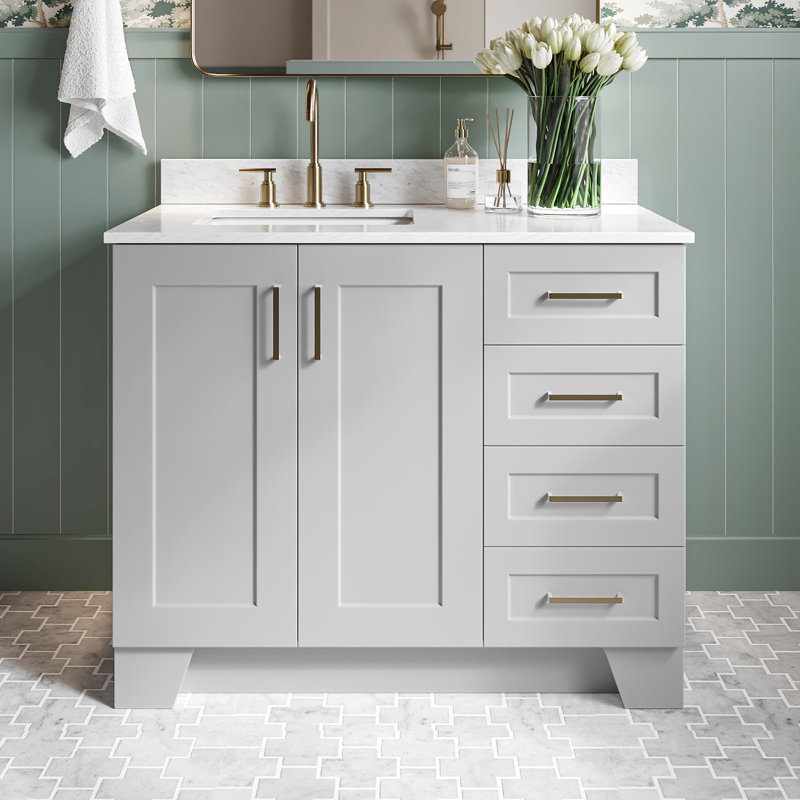 ARIEL TAYLOR 43 IN LEFT OFFSET SINGLE RECTANGLE SINK VANITY, Gray, Rectangle, Left 