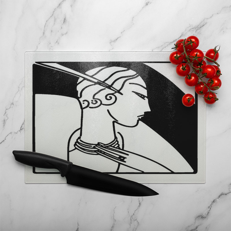 Art Deco Woman Glass Chopping Board