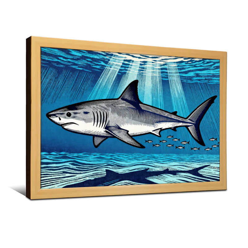 Animal Shark Swimming Underwater With Sunlight Rays, 16" H x 24" W, Wrapped Canvas, Does Not Apply