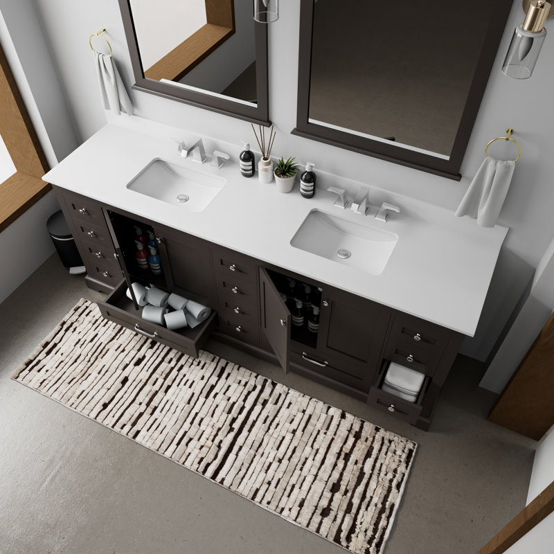 Dukes 84 in. W x 22 in. D Double Bath Vanity and Mirrors, Espresso, White Quartz