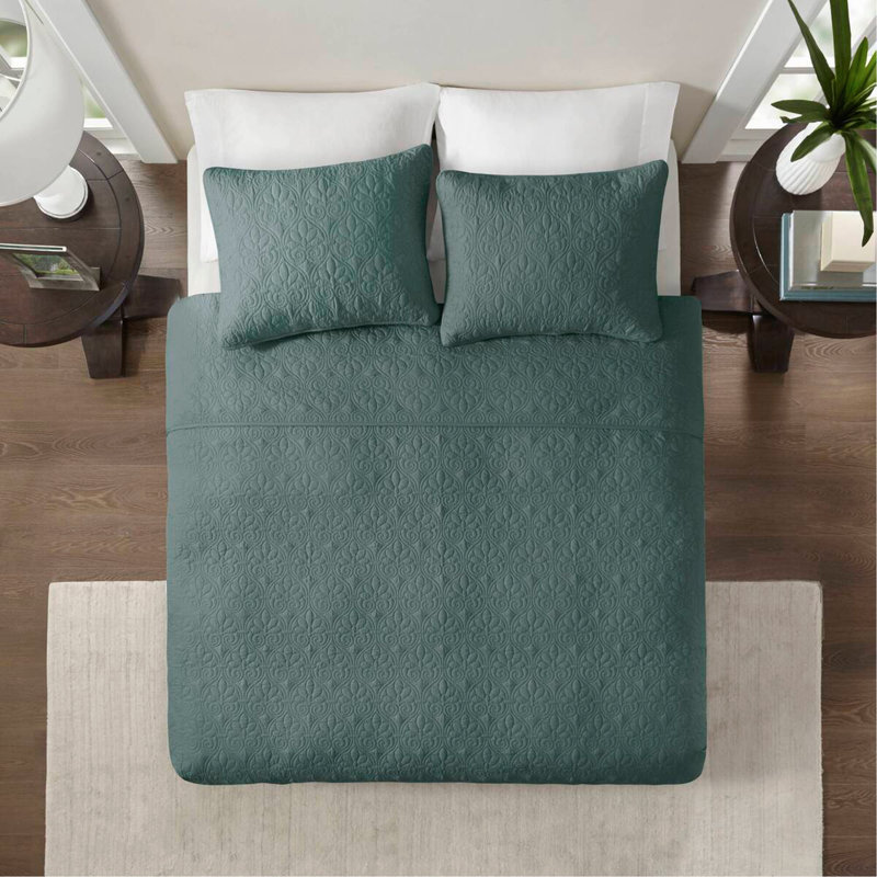 Ensemble de courtepointe réversible 3 pièces Balsam Green King / Cal King, Motif floral vert