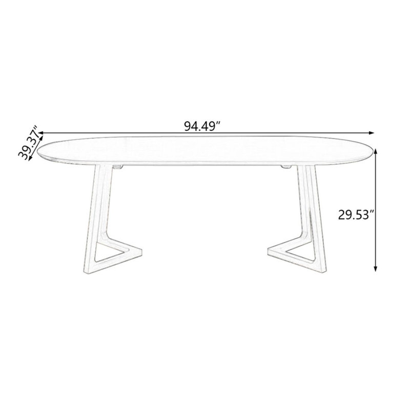 Bureau ovale en bois massif, 29.53" H x 94.49" W x 39.37" D