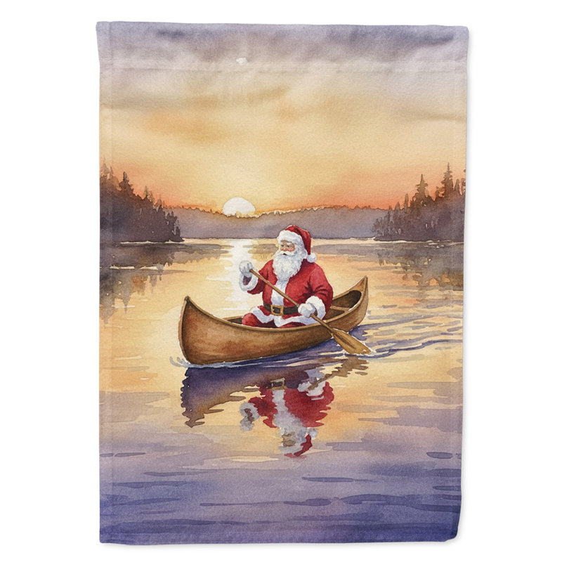 Père Noël faisant du canoë au coucher du soleil, Taille du jardin, Père Noël en canot au coucher du soleil