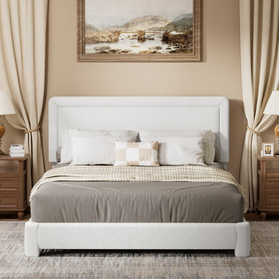 Boucle Bed Frame,Upholstered Bed Frame With Headboard, Surface Cover Soft Cloud Bed Frame Easy Assembly, No Box Spring Required