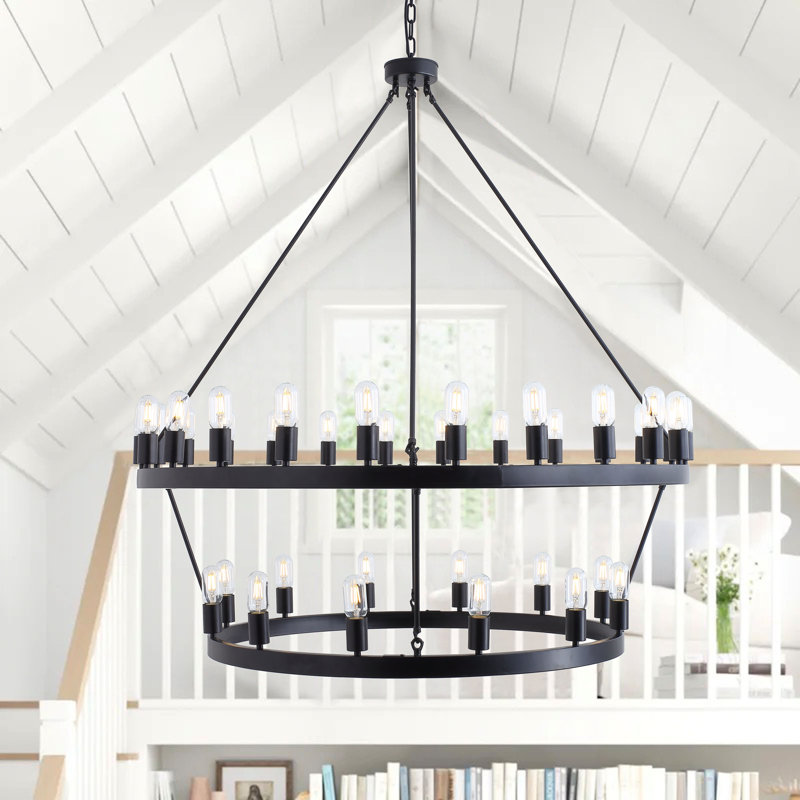 Makael 36-Bulbs Light Dragon Black Finish Wheel Chandelier