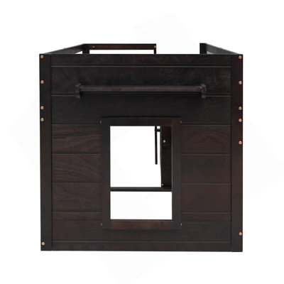 Lit mezzanine simple avec armoire et tablette - Espresso