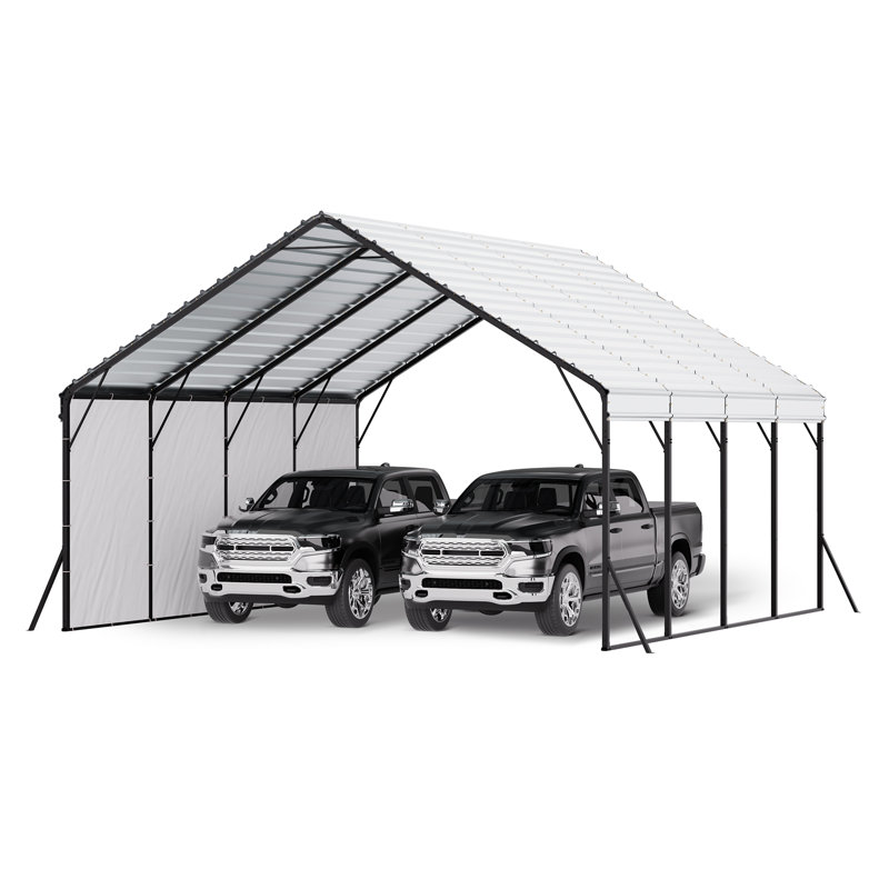 Heavy Duty Metal Carport, 20 x 20 ft Outdoor Carport with Sturdy Frame & Roof, Car Garage Shade with Removable Sidewalls, Multi-Use Car Shelter for Pickup, Boat, Trucks & Tractors