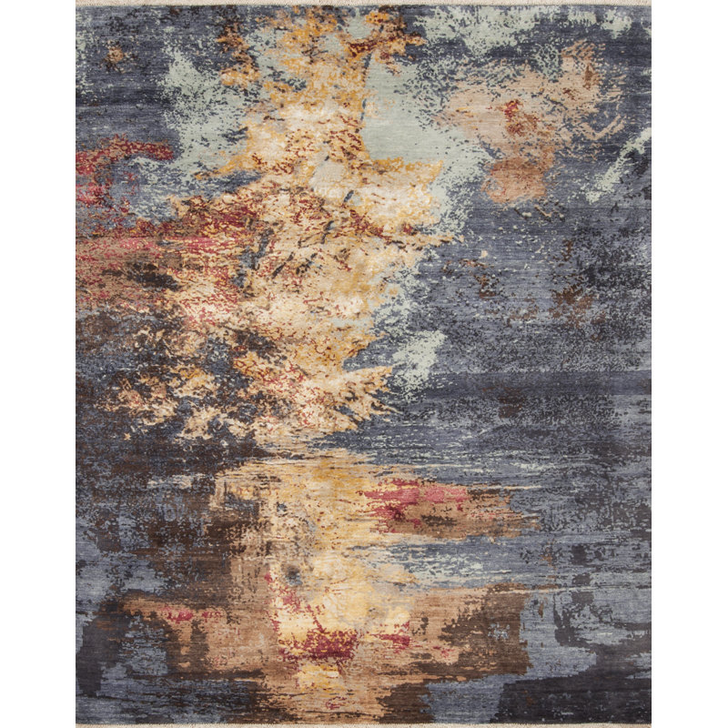 Artist Fantasy Hand Knotted Abstract Area Rug in Blue/Red/Orange, Sample 2' x 3'