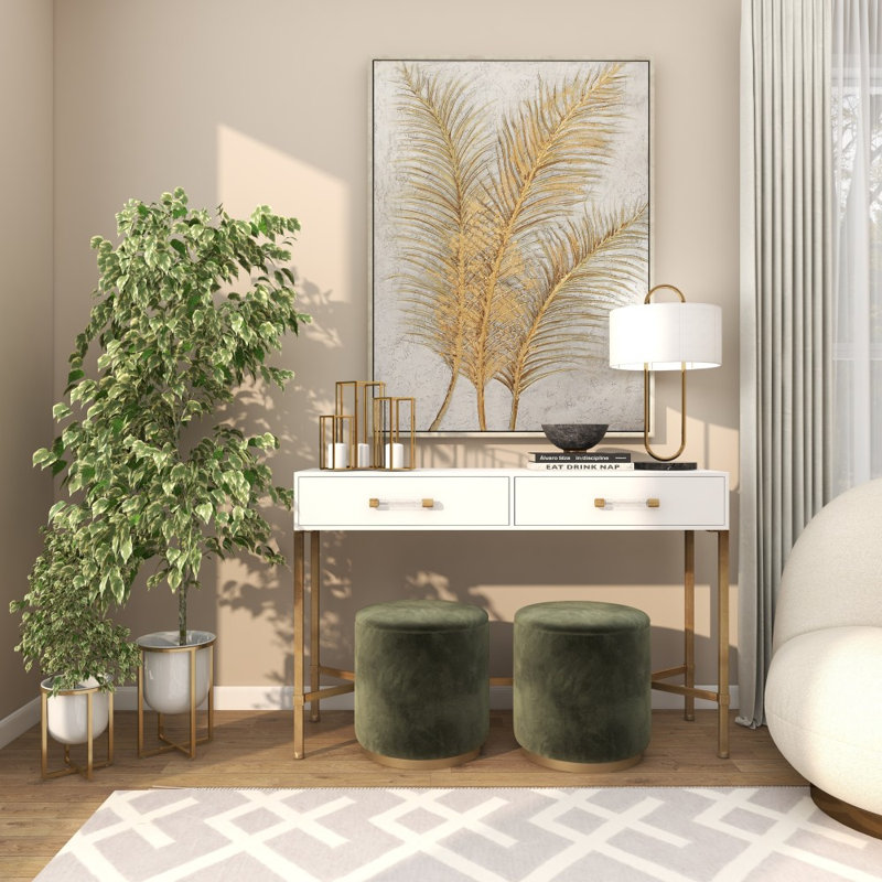 Jardinière ronde blanche avec base en métal doré, 10 po, 13 po