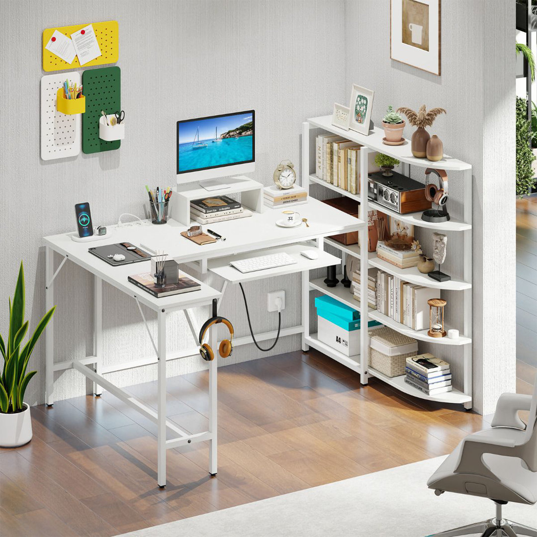 L-Shaped Metal Base Computer Desk