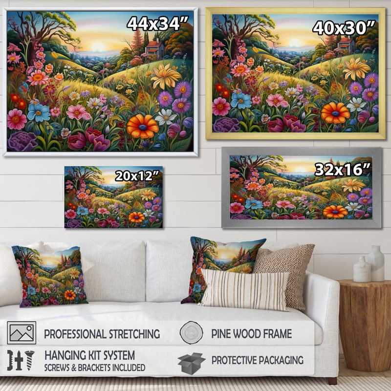 Célébration de fleurs sauvages printanières sur toile, H 24 po x l 32 po x P 1 po, Toile tendue