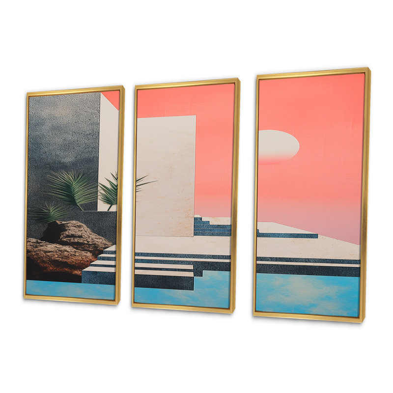Katherina - ensemble d'art mural abstrait paysage, Cadre flottant doré, H 40 po x l 60 po x P 1 po