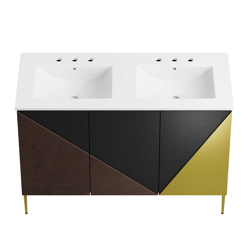 Meuble-lavabo double autoportant avec plateau en bois manufacturé Modway Alchemist, Blanc