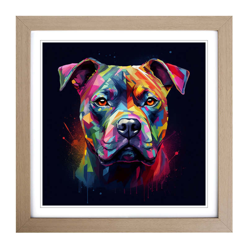 Staffordshire Bull Terrier Futurism - Single Picture Frame Print on Wood, Oak