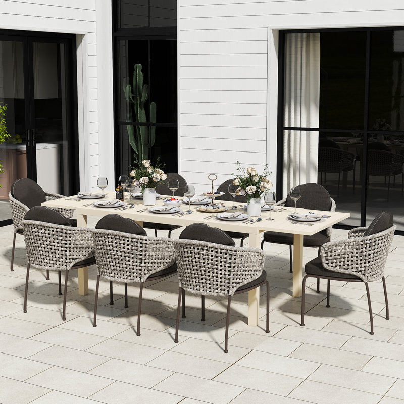 97.2"L Extendable Aluminum Outdoor Dining Table, Beige