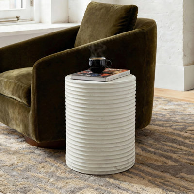 Cylindrical 35x35x44cm Side Table Stone Shape Magnesium Oxide Sofa Table