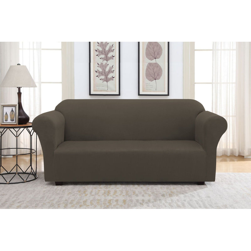 Polyester Box Cushion Sofa Slipcover, Chocolate