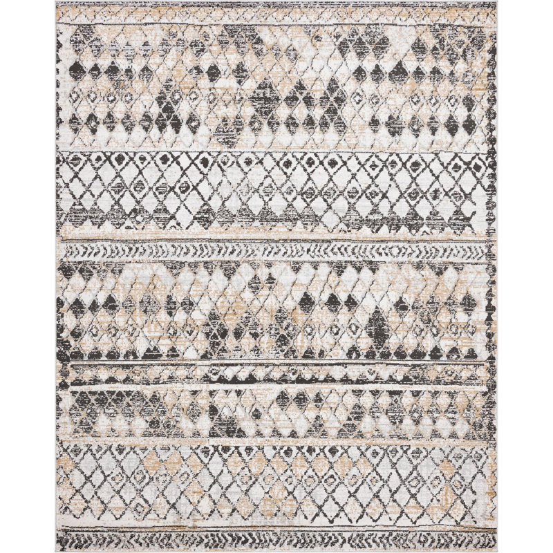 Tapis géométrique beige / bleu, Rectangle 8 pi x 10 pi