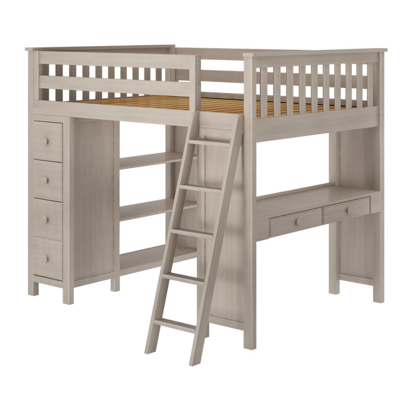 Lennon Kids Full Loft Bed with Drawers, Stone