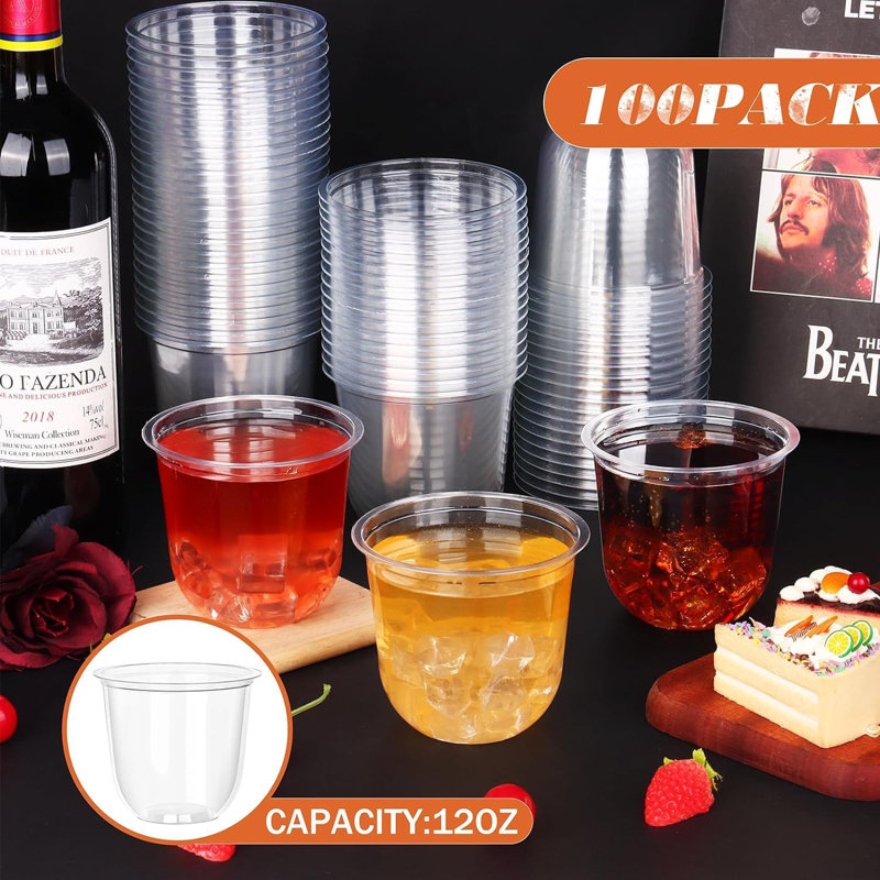 100 verres à vin sans pied jetables en cristal 12 oz