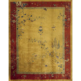 Antique Art Deco Chinese Floral Ivory Beige Cream White, Red 1920s Rug