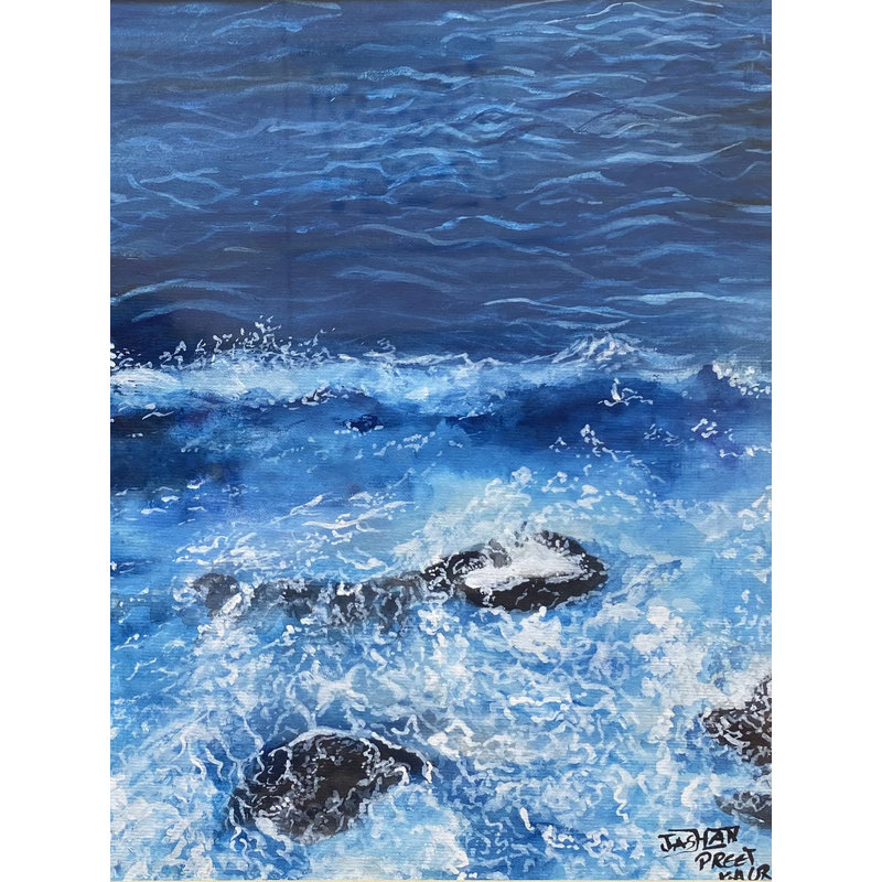 Océan côtier | Aquarelle sur feuille | Avec cadre | Par Jashanpreet Kaur